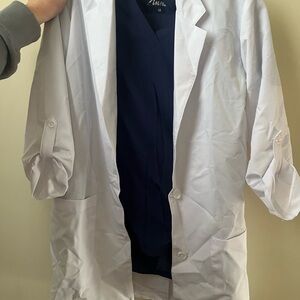 White Lab Coat with Navy Scrubs